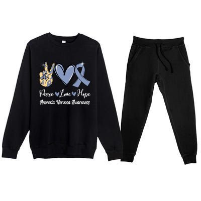 Anorexia Nervosa Peace Love Hope Perwinkle Blue Ribbon Gift Premium Crewneck Sweatsuit Set