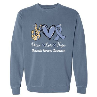 Anorexia Nervosa Peace Love Hope Perwinkle Blue Ribbon Gift Garment-Dyed Sweatshirt