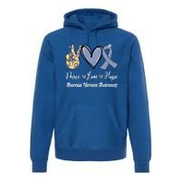 Anorexia Nervosa Peace Love Hope Perwinkle Blue Ribbon Gift Premium Hoodie