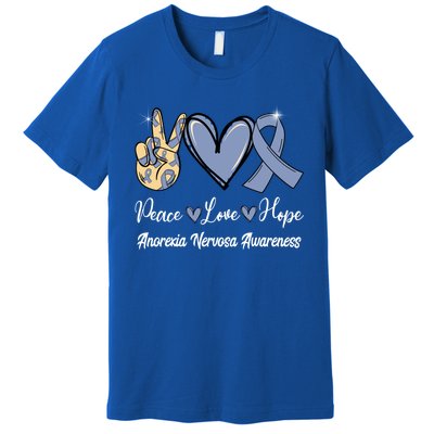 Anorexia Nervosa Peace Love Hope Perwinkle Blue Ribbon Gift Premium T-Shirt