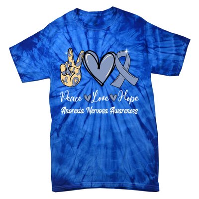 Anorexia Nervosa Peace Love Hope Perwinkle Blue Ribbon Gift Tie-Dye T-Shirt