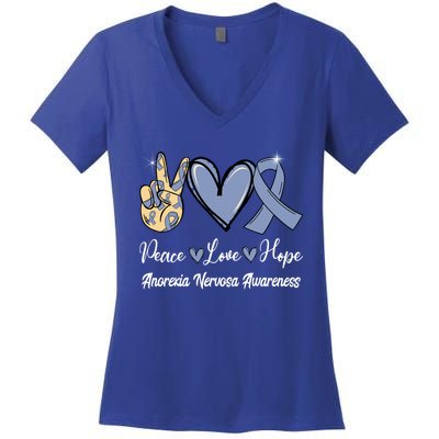 Anorexia Nervosa Peace Love Hope Perwinkle Blue Ribbon Gift Women's V-Neck T-Shirt