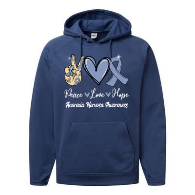 Anorexia Nervosa Peace Love Hope Perwinkle Blue Ribbon Gift Performance Fleece Hoodie