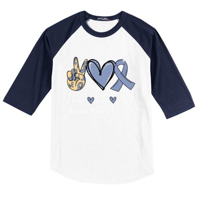 Anorexia Nervosa Peace Love Hope Perwinkle Blue Ribbon Gift Baseball Sleeve Shirt