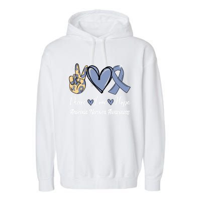 Anorexia Nervosa Peace Love Hope Perwinkle Blue Ribbon Gift Garment-Dyed Fleece Hoodie