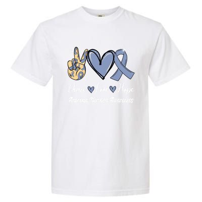 Anorexia Nervosa Peace Love Hope Perwinkle Blue Ribbon Gift Garment-Dyed Heavyweight T-Shirt