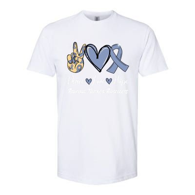 Anorexia Nervosa Peace Love Hope Perwinkle Blue Ribbon Gift Softstyle CVC T-Shirt