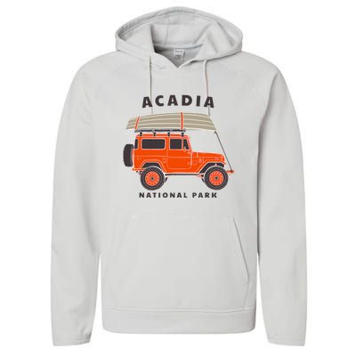 Acadia National Park Vintage Maine Souvenir Retro Gift Performance Fleece Hoodie