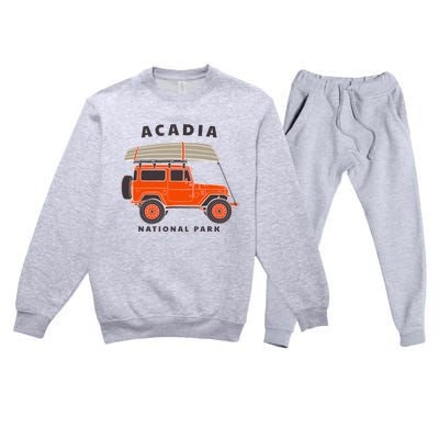 Acadia National Park Vintage Maine Souvenir Retro Gift Premium Crewneck Sweatsuit Set