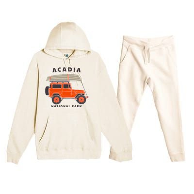 Acadia National Park Vintage Maine Souvenir Retro Gift Premium Hooded Sweatsuit Set