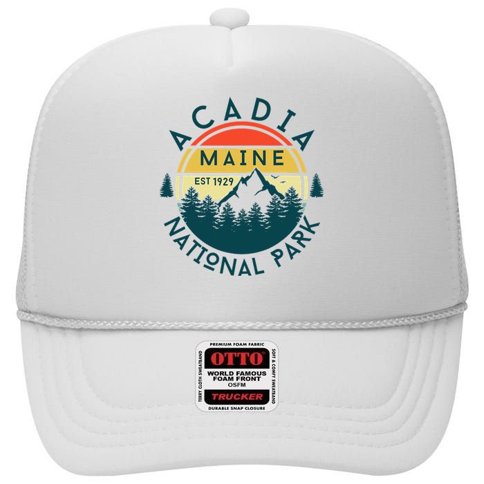 Acadia National Park Maine Mountains Nature Hiking Retro High Crown Mesh Back Trucker Hat