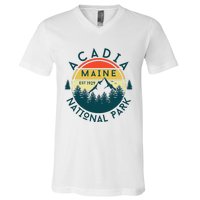 Acadia National Park Maine Mountains Nature Hiking Retro V-Neck T-Shirt