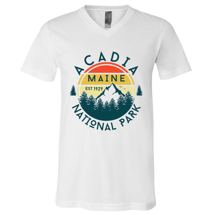 Acadia National Park Maine Mountains Nature Hiking Retro V-Neck T-Shirt