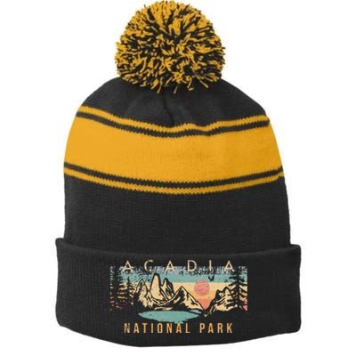 Acadia National Park Stripe Pom Pom Beanie