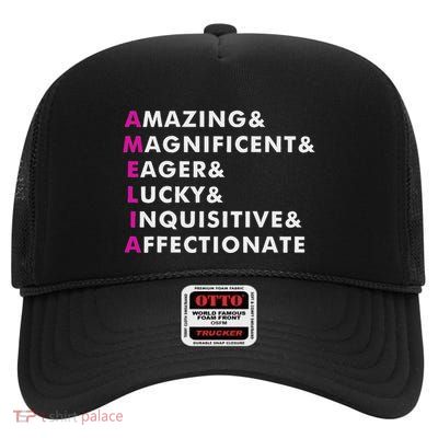 Amelia Name Personalized Gift High Crown Mesh Back Trucker Hat