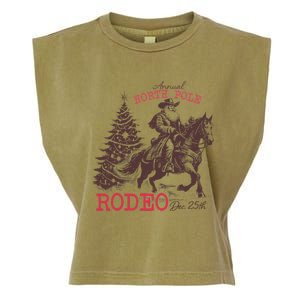 Annual North Pole Rodeo Funny Santa Jingle Horse Christmas Garment-Dyed Women's Muscle Tee