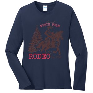 Annual North Pole Rodeo Funny Santa Jingle Horse Christmas Ladies Long Sleeve Shirt