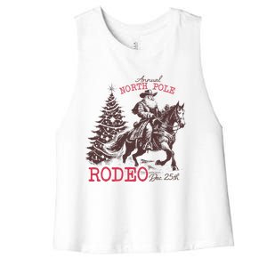 Annual North Pole Rodeo Funny Santa Jingle Horse Christmas Women's Racerback Cropped Tank