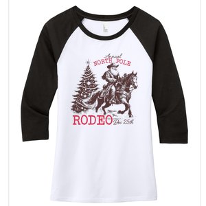 Annual North Pole Rodeo Funny Santa Jingle Horse Christmas Women's Tri-Blend 3/4-Sleeve Raglan Shirt