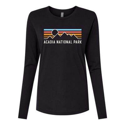 Acadia National Park Retro Mountain Lines Camping Souvenir Womens Cotton Relaxed Long Sleeve T-Shirt