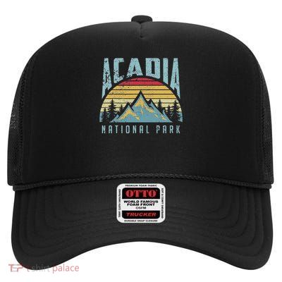 Acadia National Park Maine Mountains Retro High Crown Mesh Back Trucker Hat