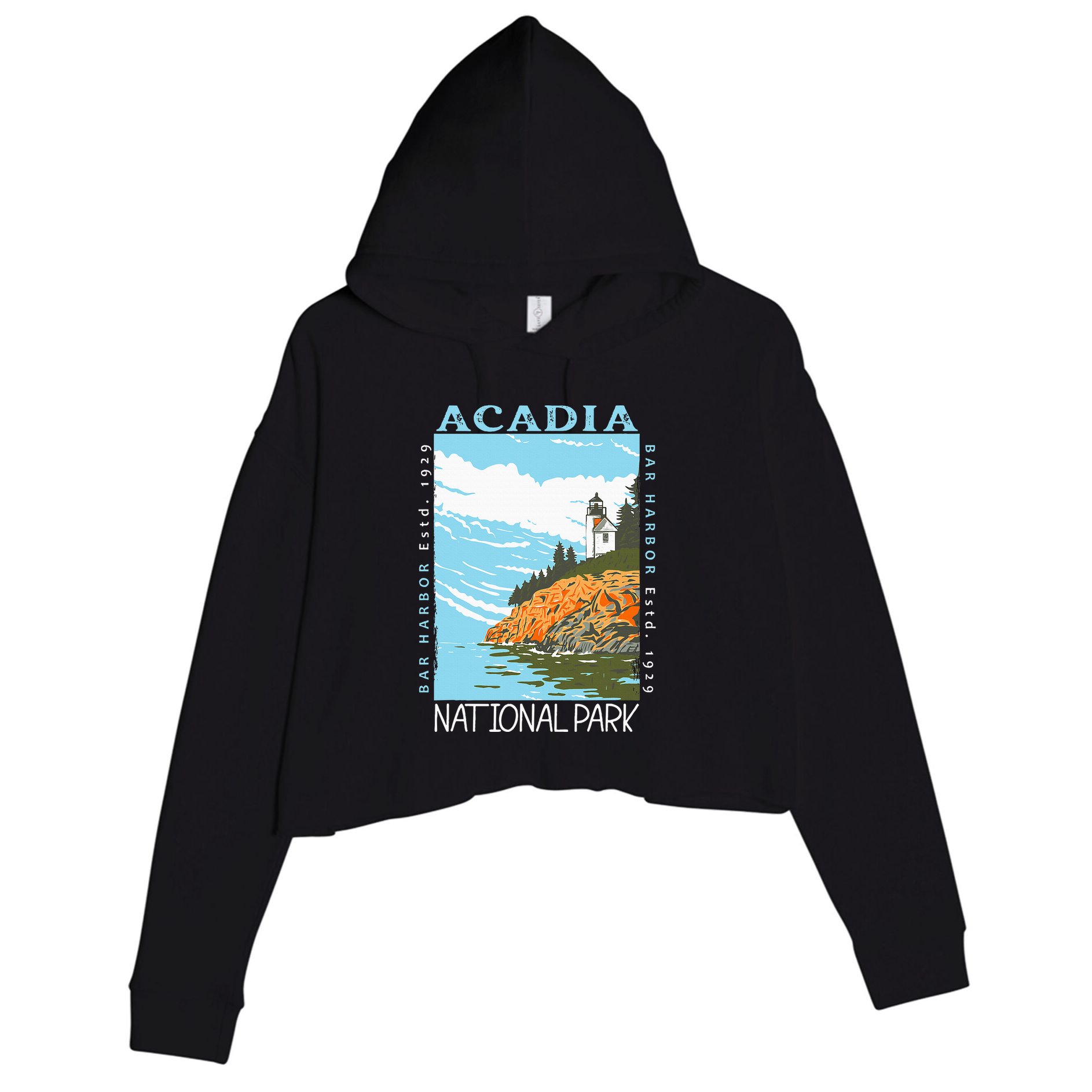 Acadia National Park Bar Harbor Maine Vintage Crop Fleece Hoodie