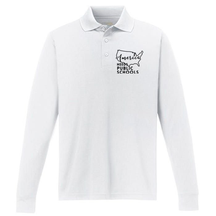 America Needs Public Schools Performance Long Sleeve Polo