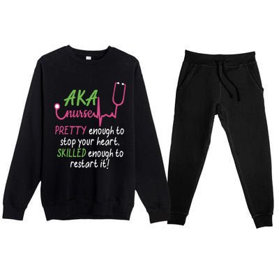 Aka Nurse Pretty To Stop Your Heart Nurse Week Gift Premium Crewneck Sweatsuit Set