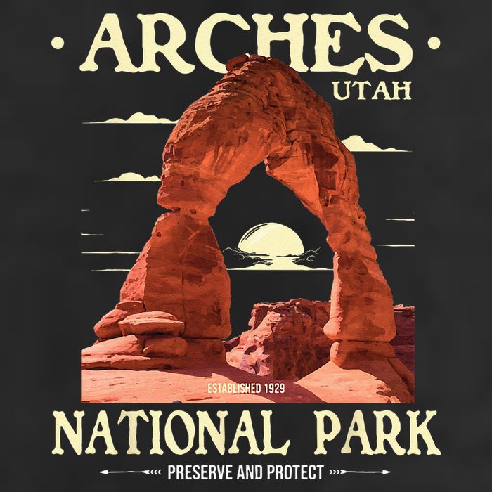 Arches National Park Retro Hiking & Camping Lover 7 Panel Mesh Trucker Snapback Hat