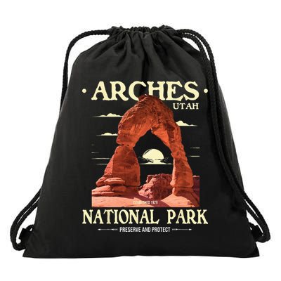 Arches National Park Retro Hiking & Camping Lover Drawstring Bag