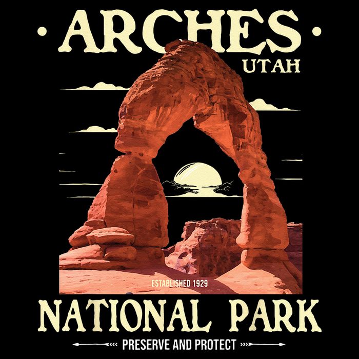 Arches National Park Retro Hiking & Camping Lover Flat Bill Trucker Hat