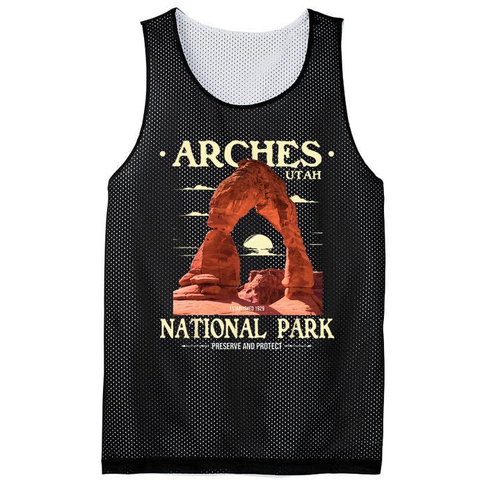 Arches National Park Retro Hiking & Camping Lover Mesh Reversible Basketball Jersey Tank