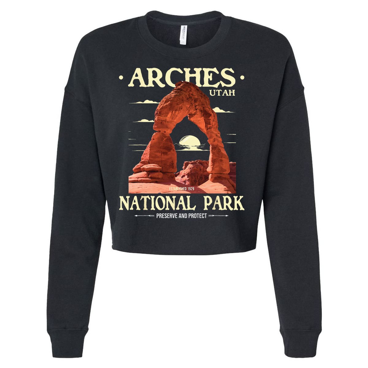 Arches National Park Retro Hiking & Camping Lover Cropped Pullover Crew