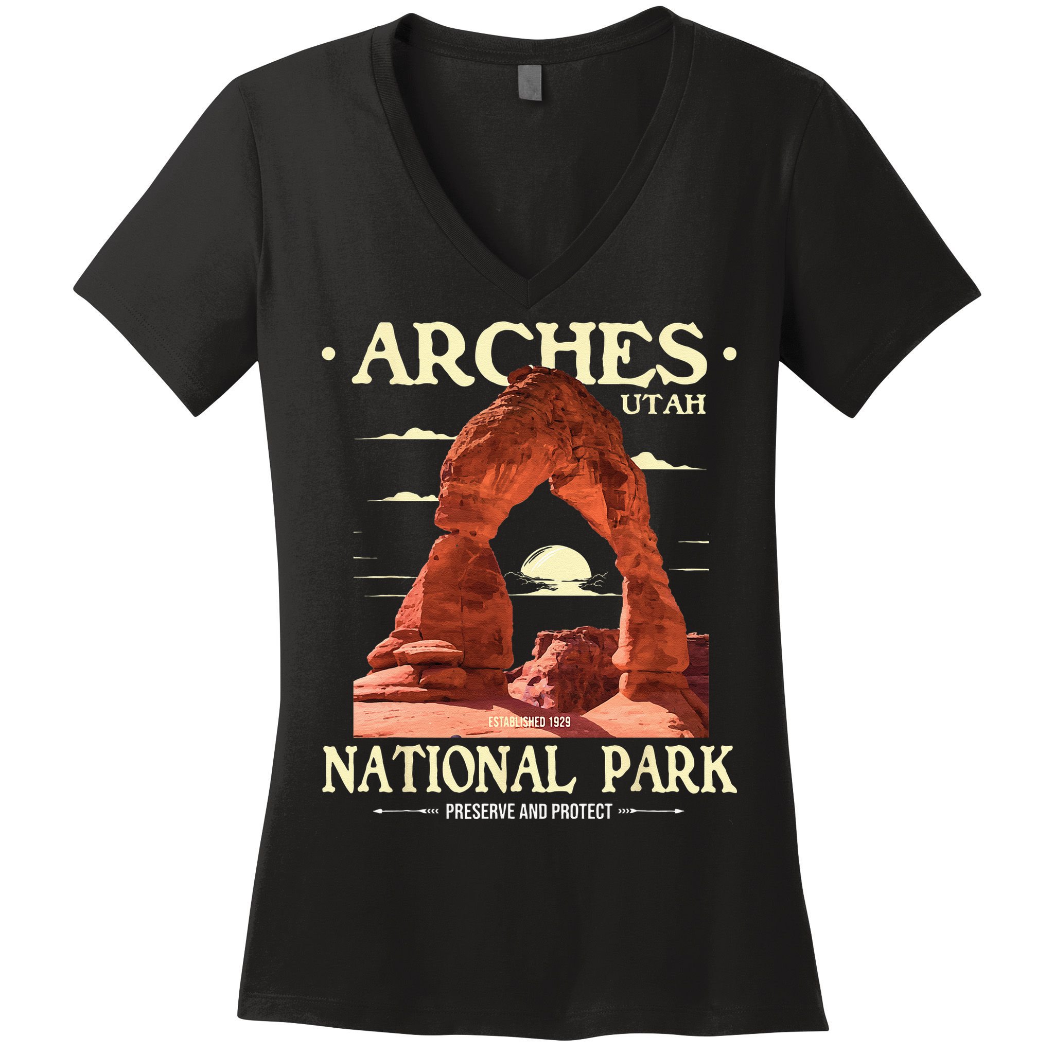 Arches National Park Retro Hiking & Camping Lover Women's V-Neck T-Shirt