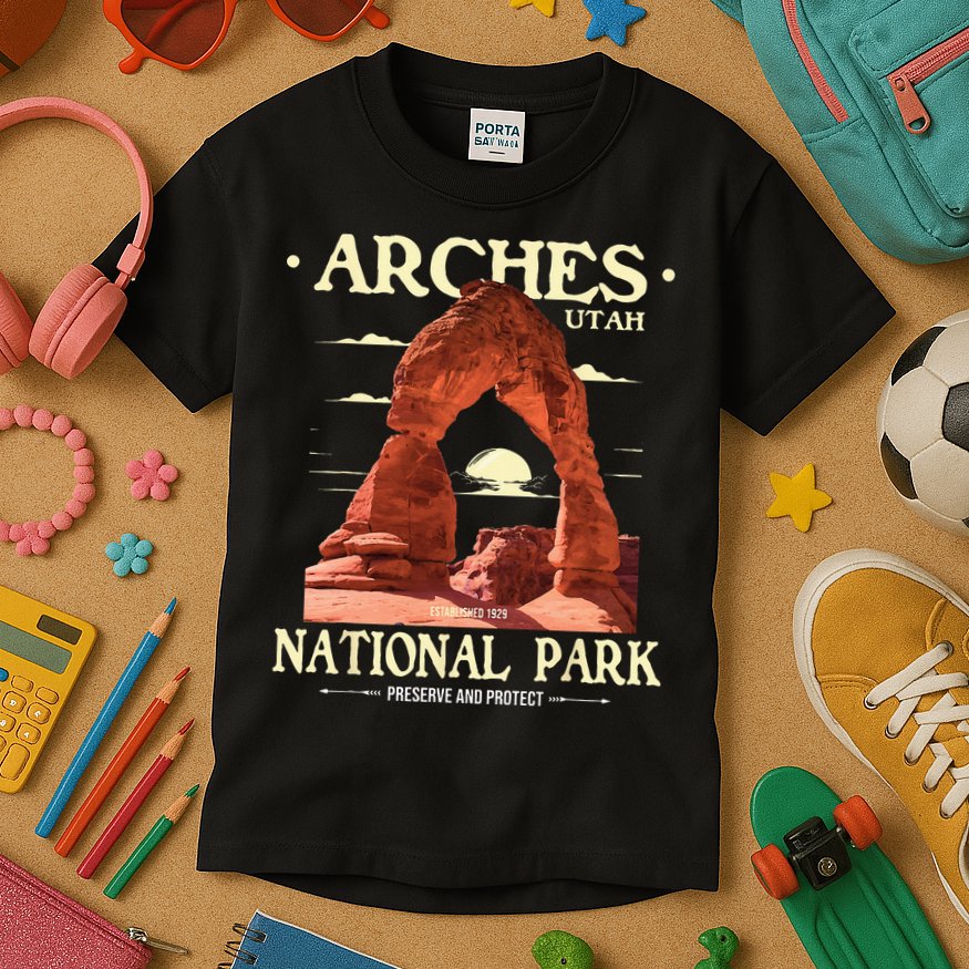 Arches National Park Retro Hiking & Camping Lover Kids T-Shirt
