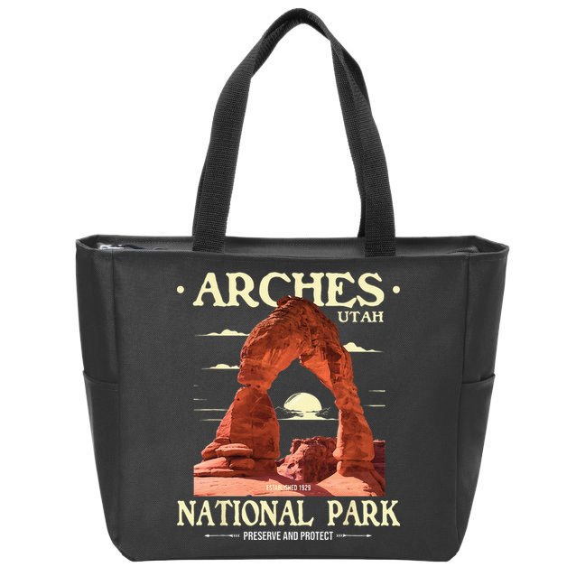 Arches National Park Retro Hiking & Camping Lover Zip Tote Bag