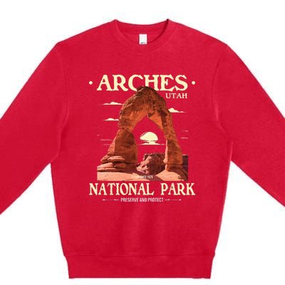 Arches National Park Retro Hiking & Camping Lover Premium Crewneck Sweatshirt