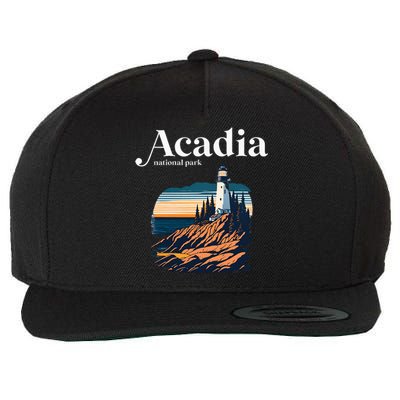 Acadia National Park Maine Retro Style Wool Snapback Cap