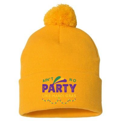 Ain't No Party Like Mardi Gras Beads Celebration Pom Pom 12in Knit Beanie