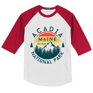 Acadia National Park Maine Mountains Nature Hiking Retro Kids Colorblock Raglan Jersey