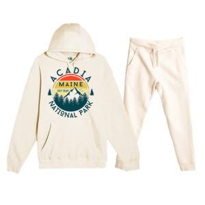 Acadia National Park Maine Mountains Nature Hiking Retro Premium Hooded Sweatsuit Set