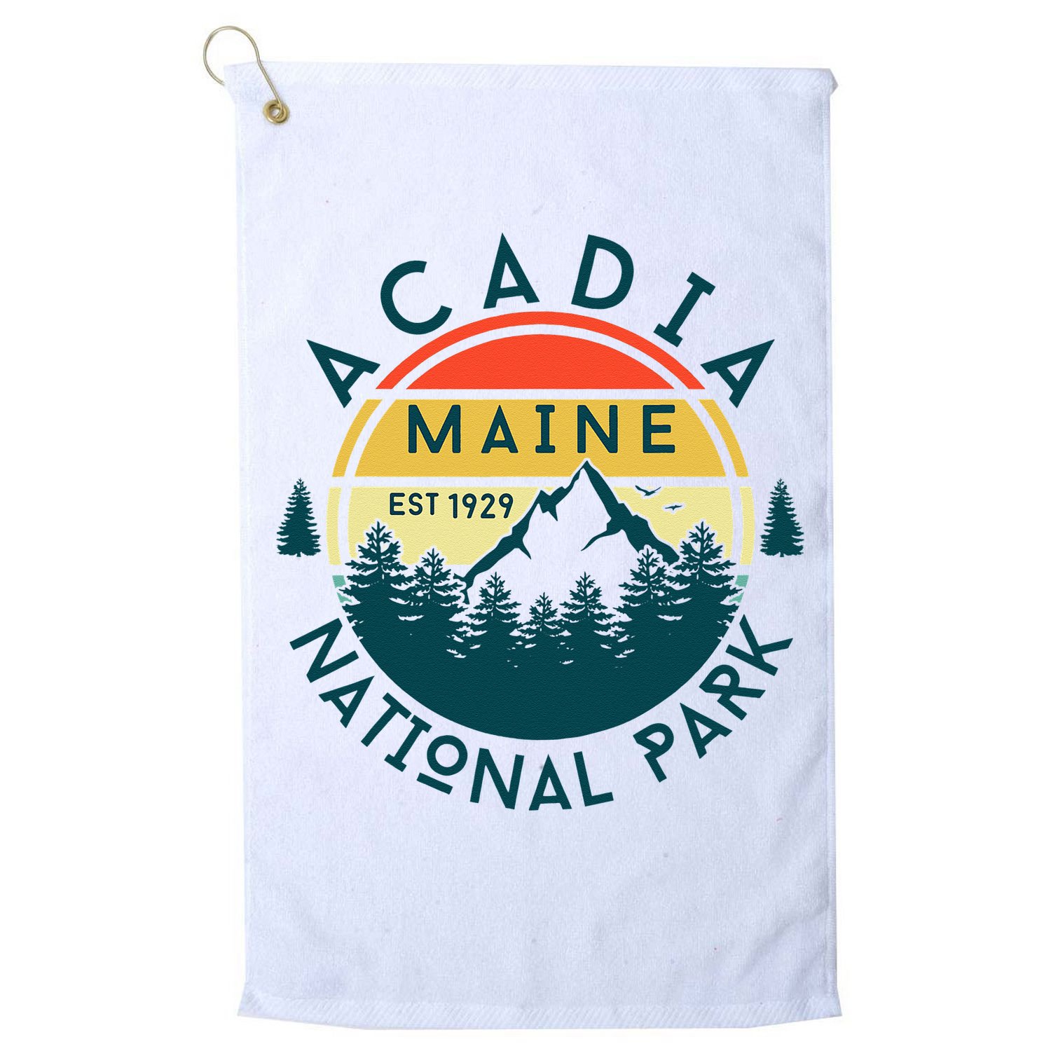 Acadia National Park Maine Mountains Nature Hiking Retro Golf Towel