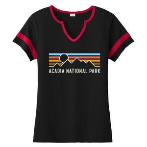 Acadia National Park Retro Mountain Lines Camping Souvenir Ladies Halftime Notch Neck Tee