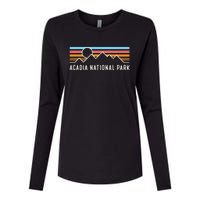 Acadia National Park Retro Mountain Lines Camping Souvenir Womens Cotton Relaxed Long Sleeve T-Shirt