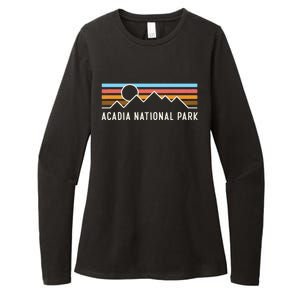 Acadia National Park Retro Mountain Lines Camping Souvenir Womens CVC Long Sleeve Shirt