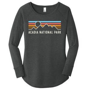 Acadia National Park Retro Mountain Lines Camping Souvenir Women's Perfect Tri Tunic Long Sleeve Shirt