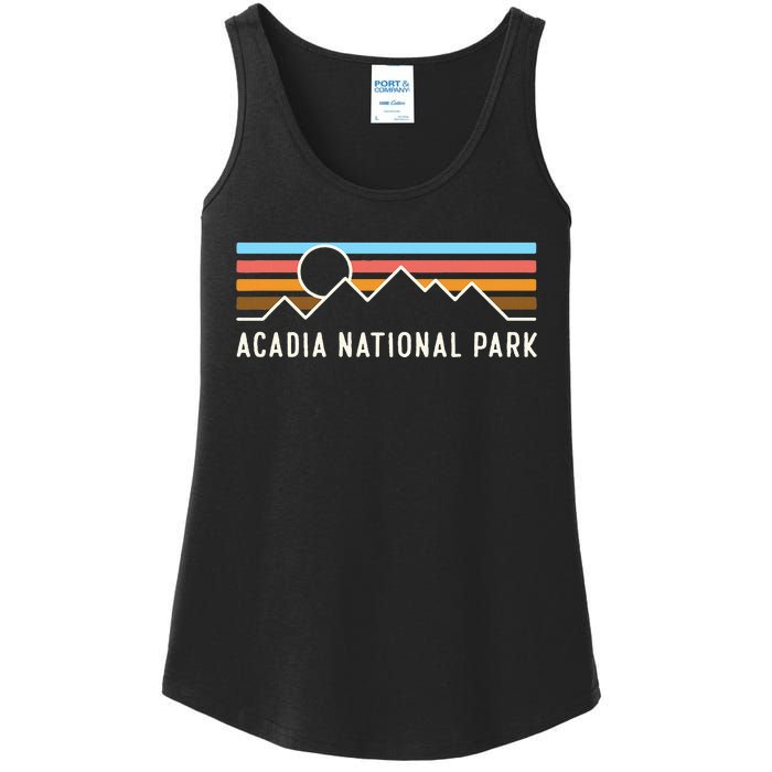 Acadia National Park Retro Mountain Lines Camping Souvenir Ladies Essential Tank