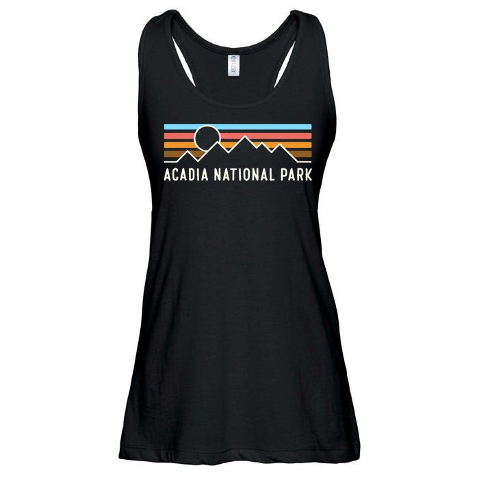 Acadia National Park Retro Mountain Lines Camping Souvenir Ladies Essential Flowy Tank