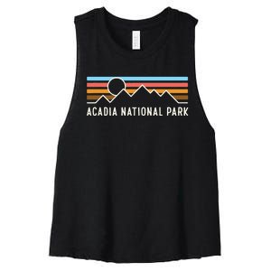 Acadia National Park Retro Mountain Lines Camping Souvenir Women's Racerback Cropped Tank