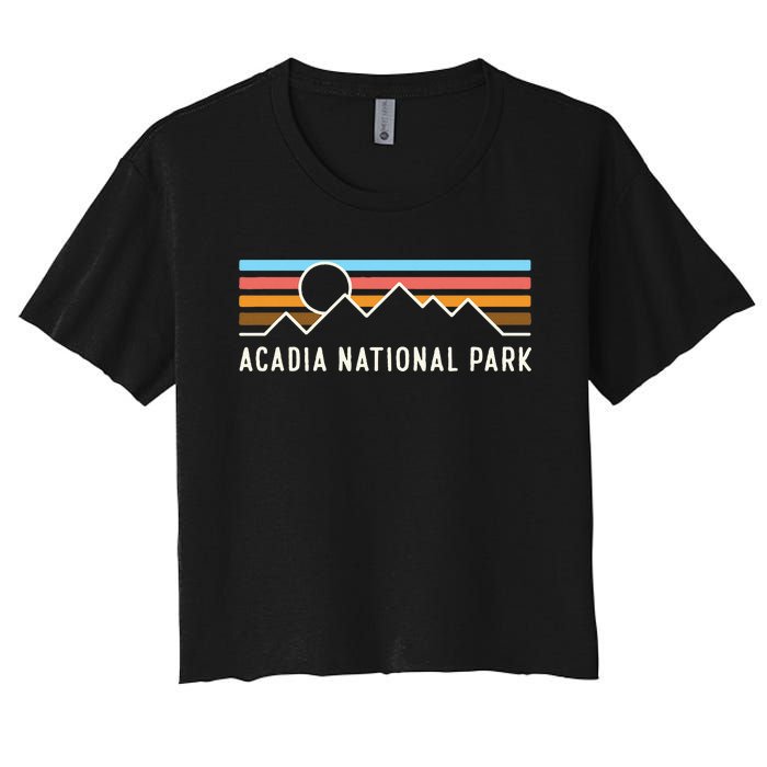 Acadia National Park Retro Mountain Lines Camping Souvenir Women's Crop Top Tee